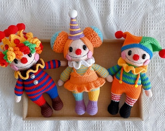 Clown plush toy, clown stuffed doll, stuffed clown toy, crochet clown, clown present, amigurumi clown doll, stuffed plushie, birthday gift