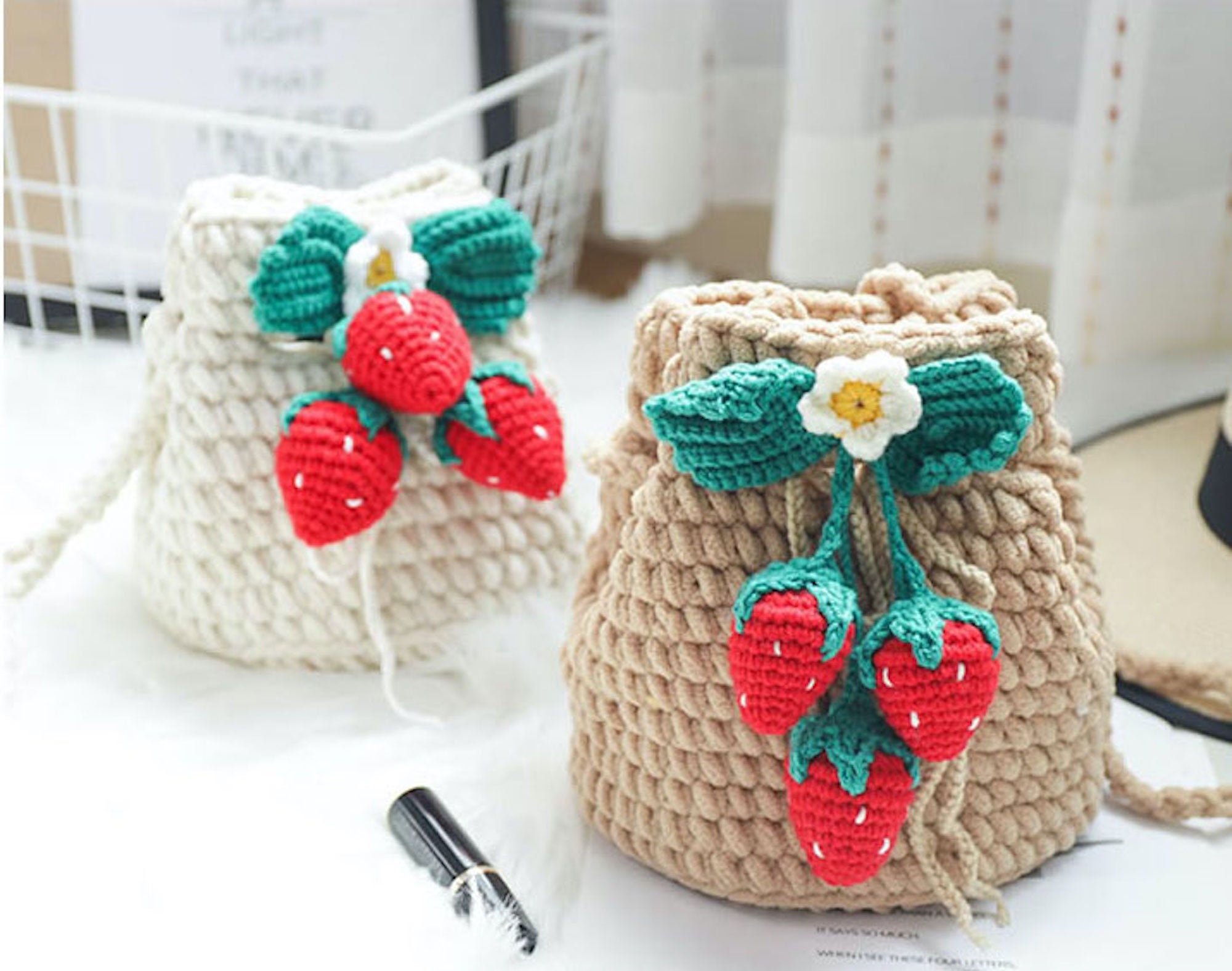 Crochet Strawberry Bag, The inside of the bag I am now selling these o... |  TikTok
