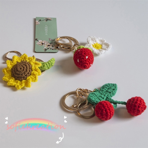 Crochet Fruit Keychain Amigurumi Fruit Keychains Cherry Etsy