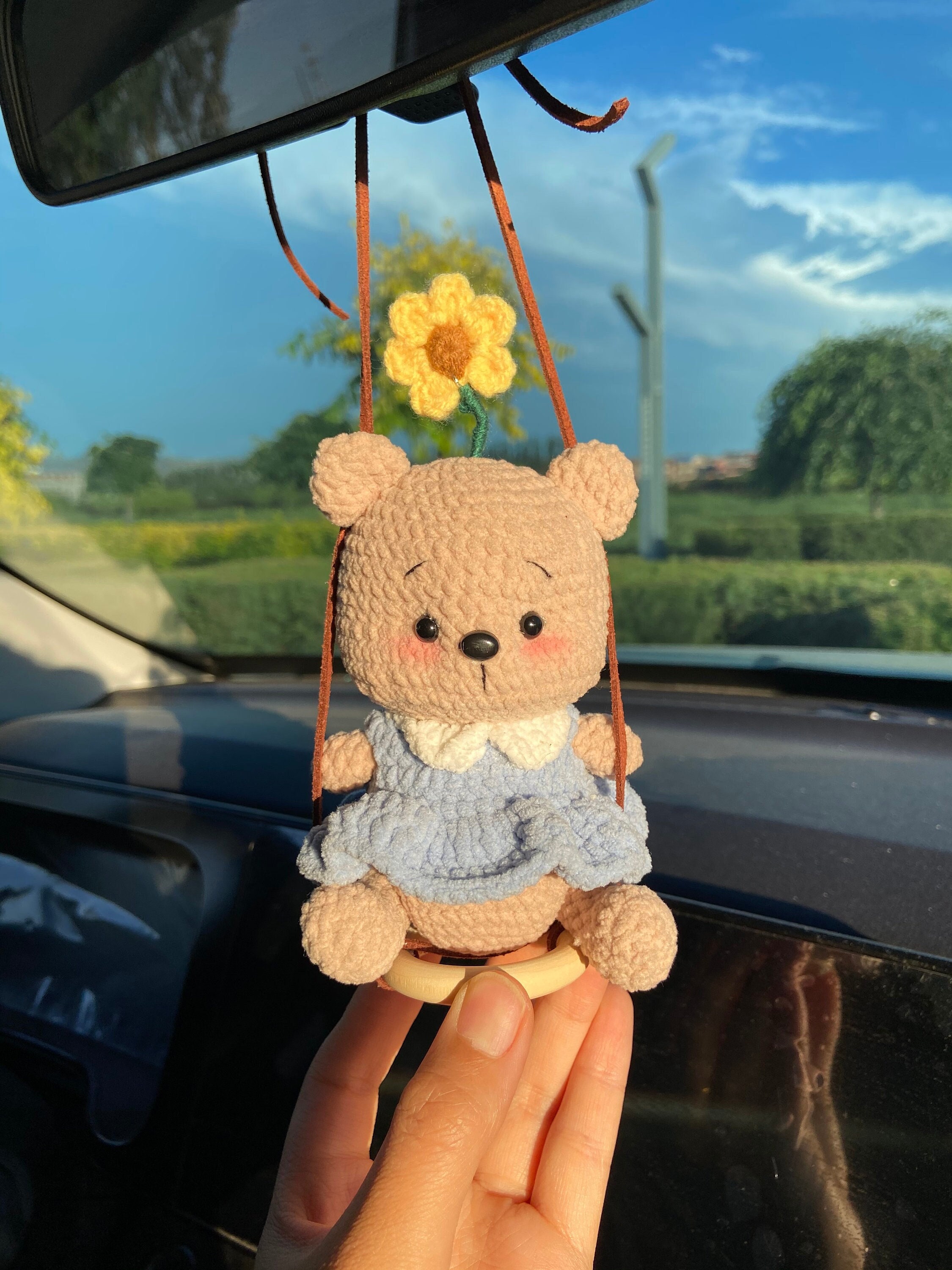 Acheter Mignon fraise Crochet voiture miroir suspendu accessoires  esthétique voiture rétroviseur intérieur charme fait à la main tricoté rétroviseur  pendentif ornement