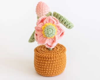 Amigurumi lotus flower in the pot, handmade lotus decor, crochet lotus flower pot, crochet lotus in the pot, hand made lotus,home decoration