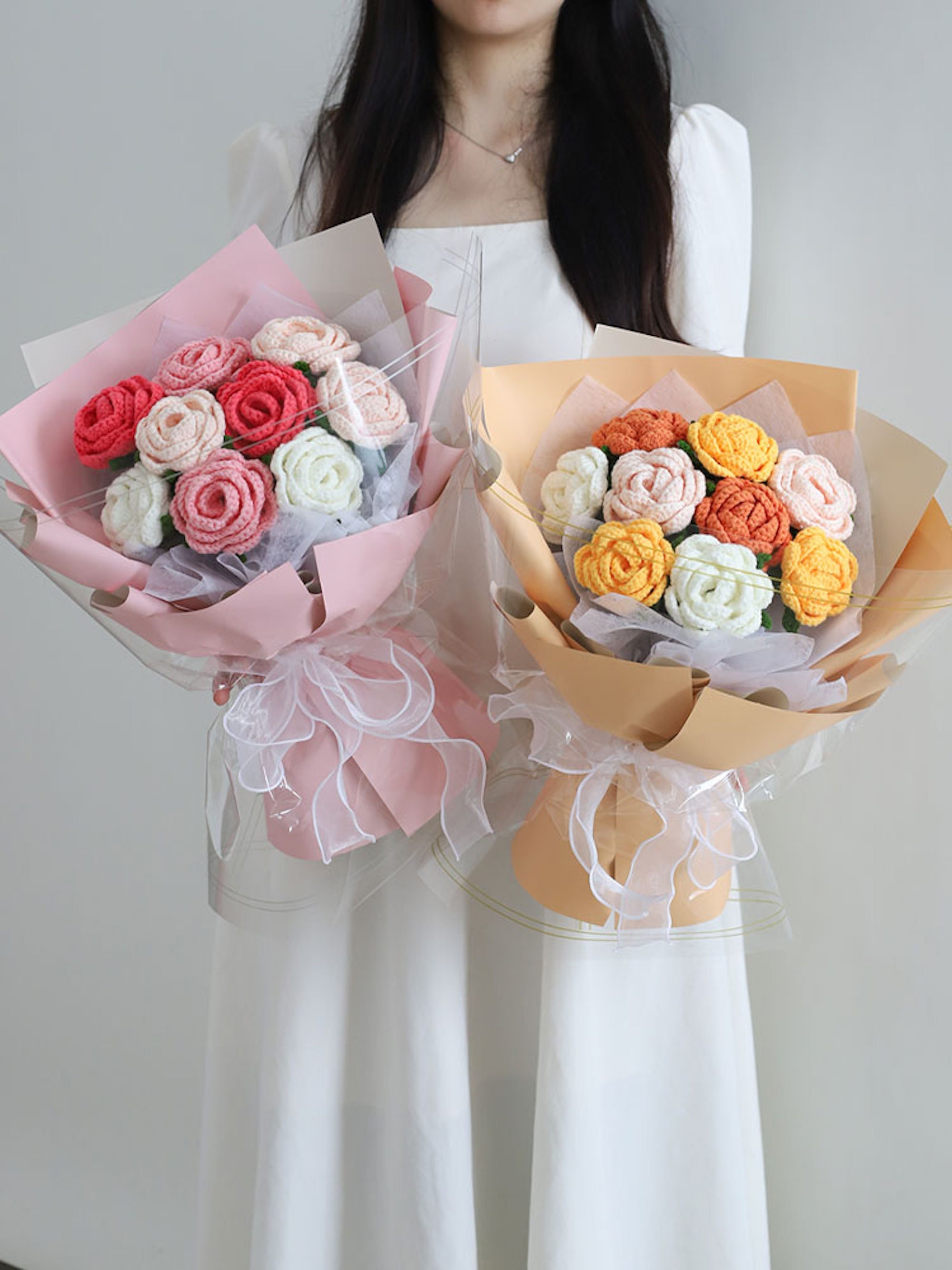 Handmade Rose Flowers Bouquet Crochet Flower Bouquet Bouquet Etsy