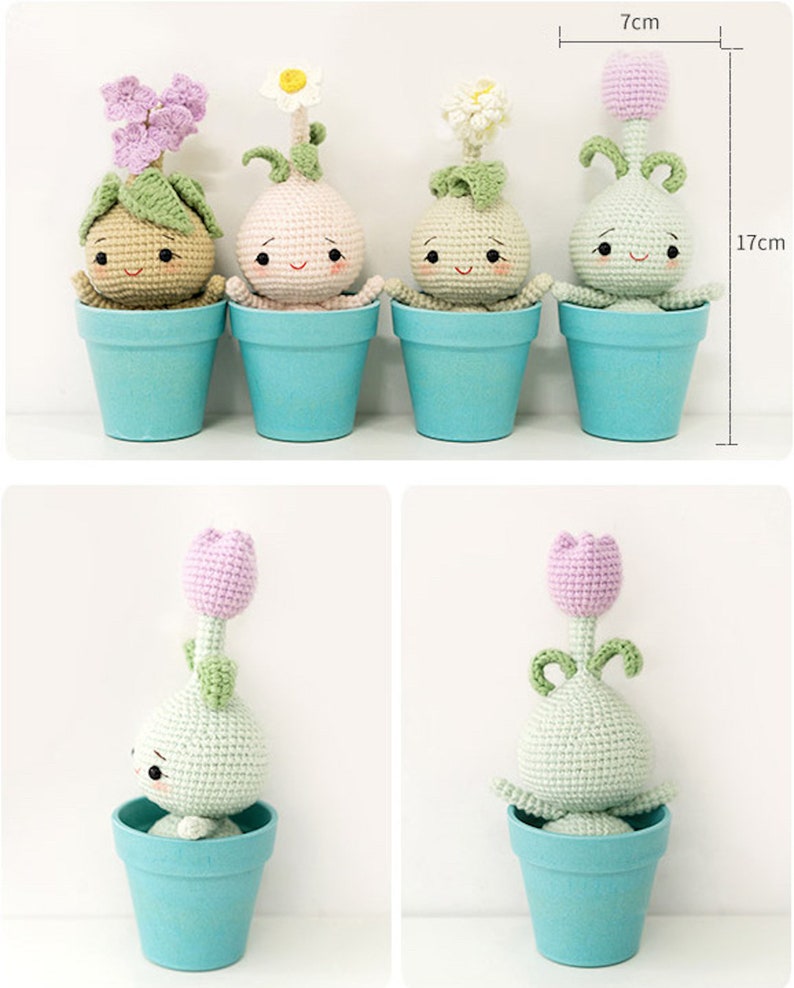 Amigurumi flower bulb doll set,Amigurumi plant decor,Forever Plant,Cute Home Decor,Crochet Flower Bulb,crochet Tulip,Amigurumi Flower Pot image 8