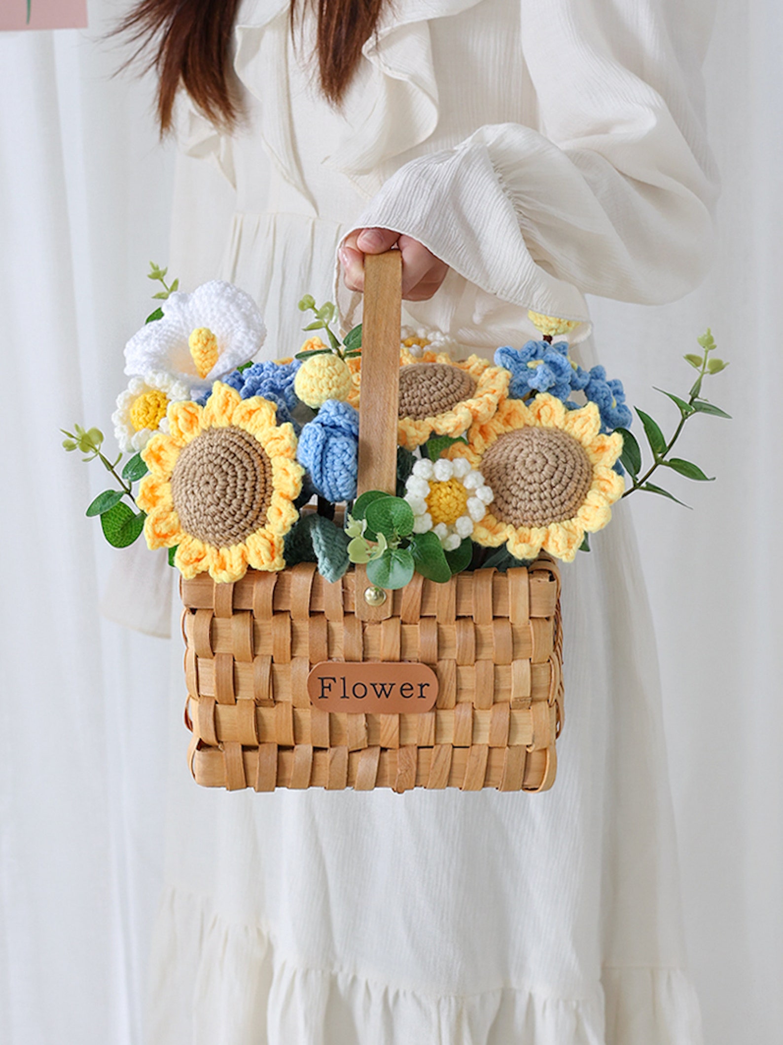 Crochet Sunflower Basket Crochet Flower Basket Handmade Etsy