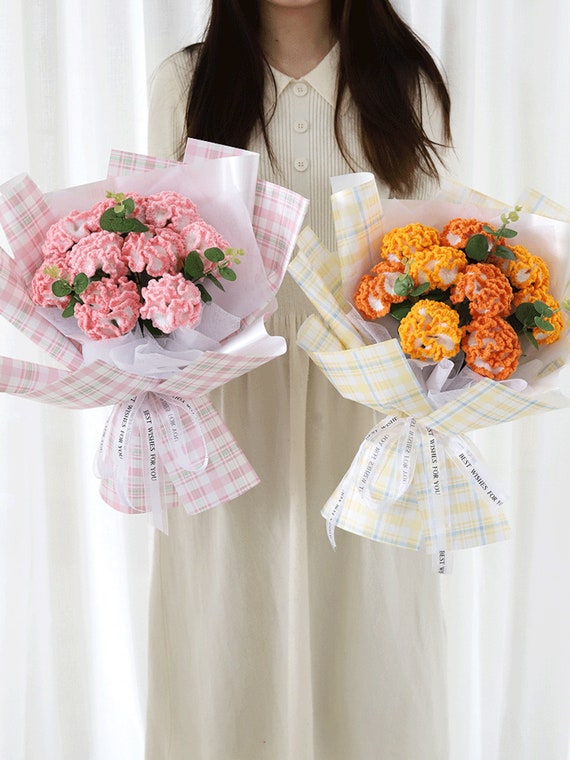 Handmade Carnation Flowers Bouquet Crochet Flower Bouquet Etsy