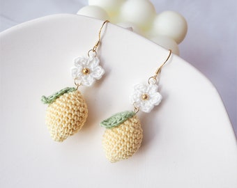 Crochet lemon earrings, amigurumi lemon earrings, lemon earrings, handmade  lemon earring, crochet dangle earrings, summer earrings