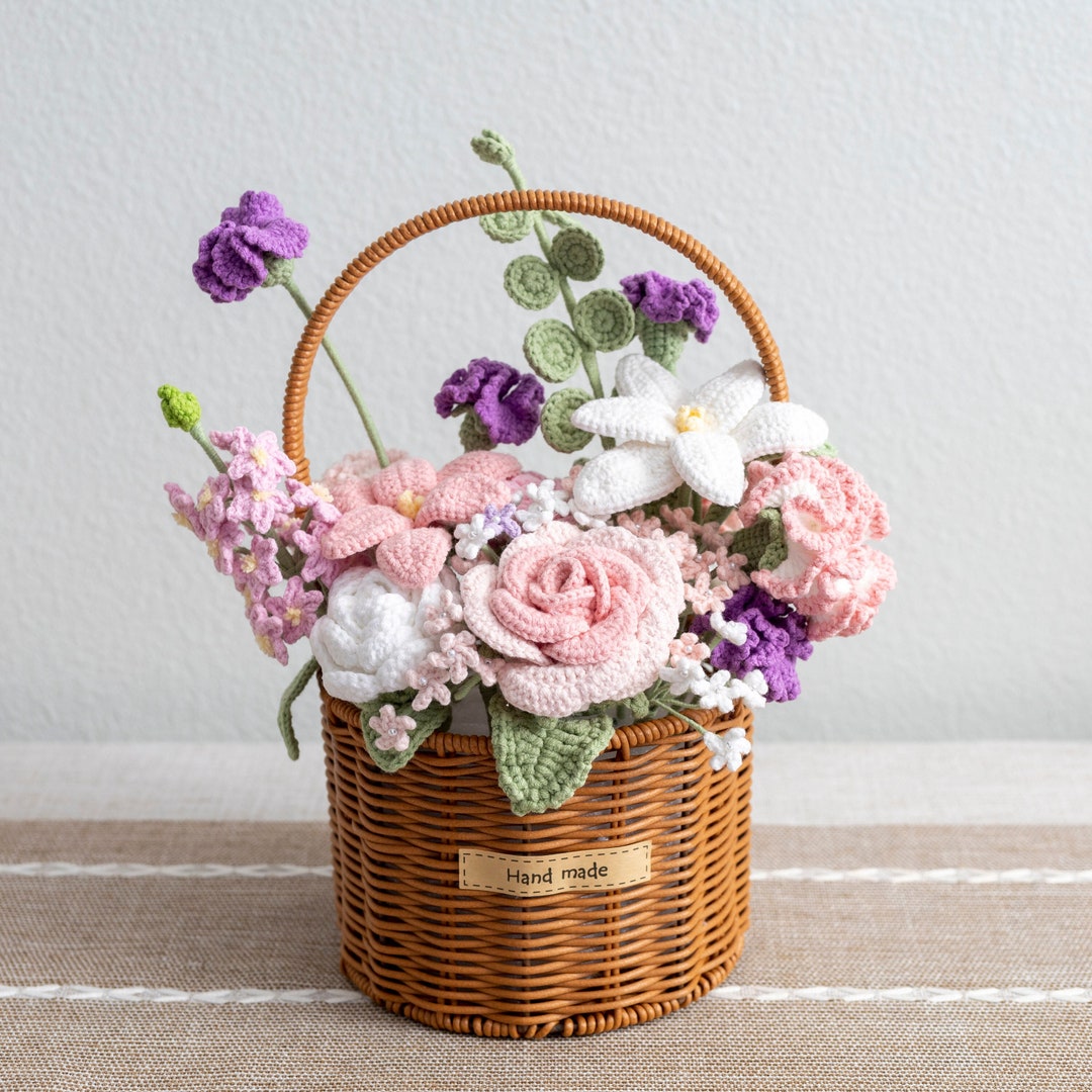 Crochet Flower Basket, Crochet Flower Basket, Handmade Flower Basket