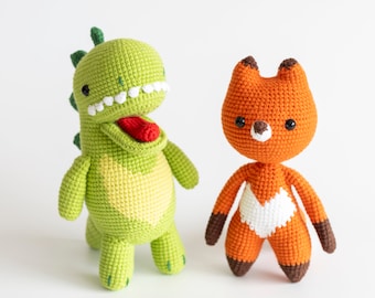 Crochet Fox Dinosaur Doll, Handmade Orange Fox, Amigurumi Dinosaur Doll, Crochet Stuffed Plushies, Kids Gifts