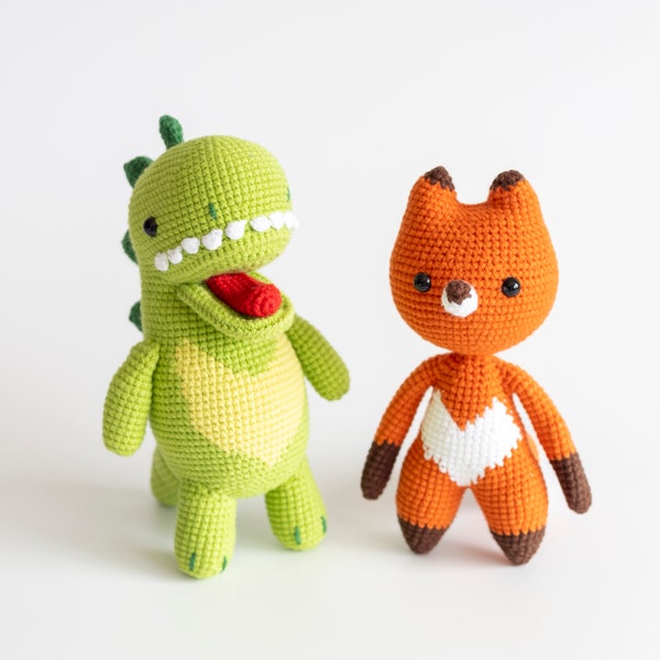 Crochet Fox Dinosaur Doll, Handmade Orange Fox, Amigurumi Dinosaur Doll, Crochet Stuffed Plushies, Kids Gifts