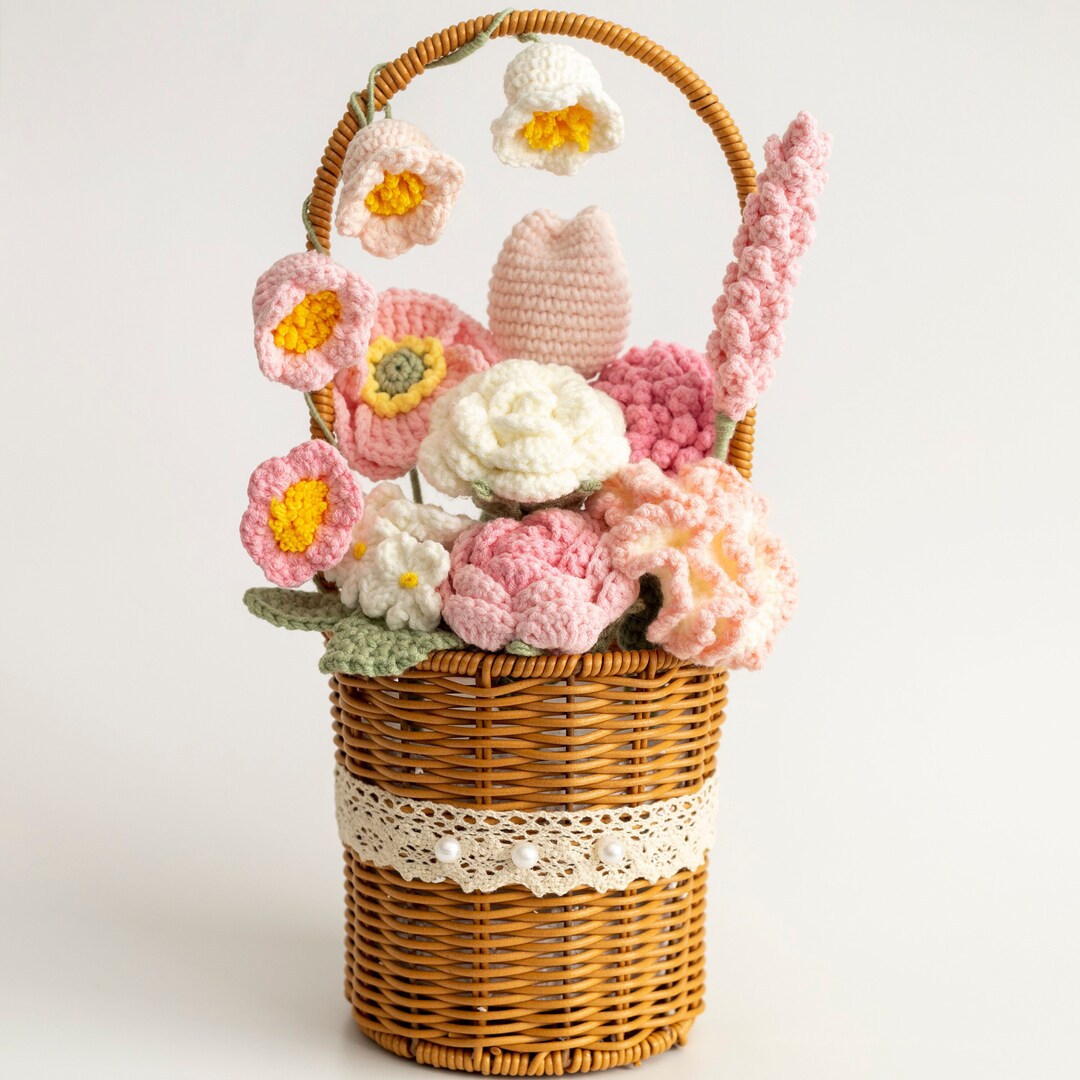 Crochet Flower Basket, Crochet Flower Basket, Handmade Flower Basket
