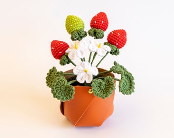 Crochet strawberry, handmade strawberry, amigurumi strawberry, gift for her, artificial strawberry plant, desk accessories