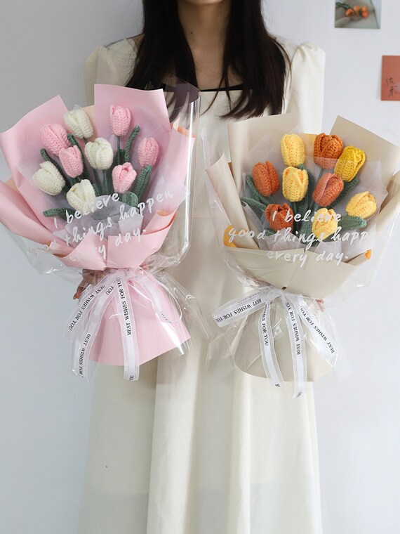 Handmade Tulip Flowers Bouquet Crochet Tulip Flower Bouquet Etsy