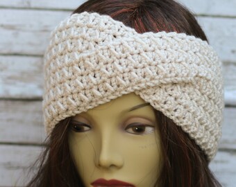 Cream Twisted, textured Crochet headband - crochet headwrap - womens headband - crochet earwarmer