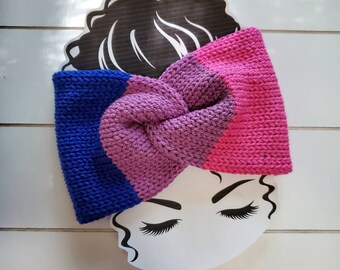 Bisexual Knit Twisted Ear Warmer Headband | Turban Headband | Ear Warmer | Wide Headband | Head Wrap | Fall Wear | Bisexual flag
