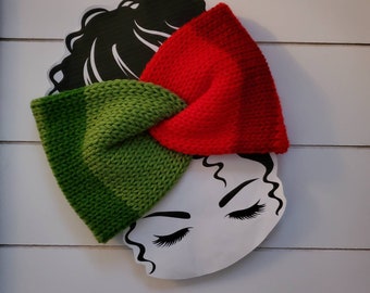 Two tone Christmas Knit Twisted Ear Warmer Headband | Turban Headband | Ear Warmer | Wide Headband | Head Wrap | Fall Wear |