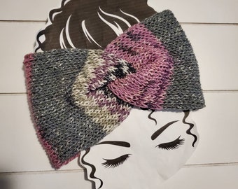 Purple Mosaic Knit Twisted Ear Warmer Headband | Turban Headband | Ear Warmer | Wide Headband | Head Wrap | Fall Wear