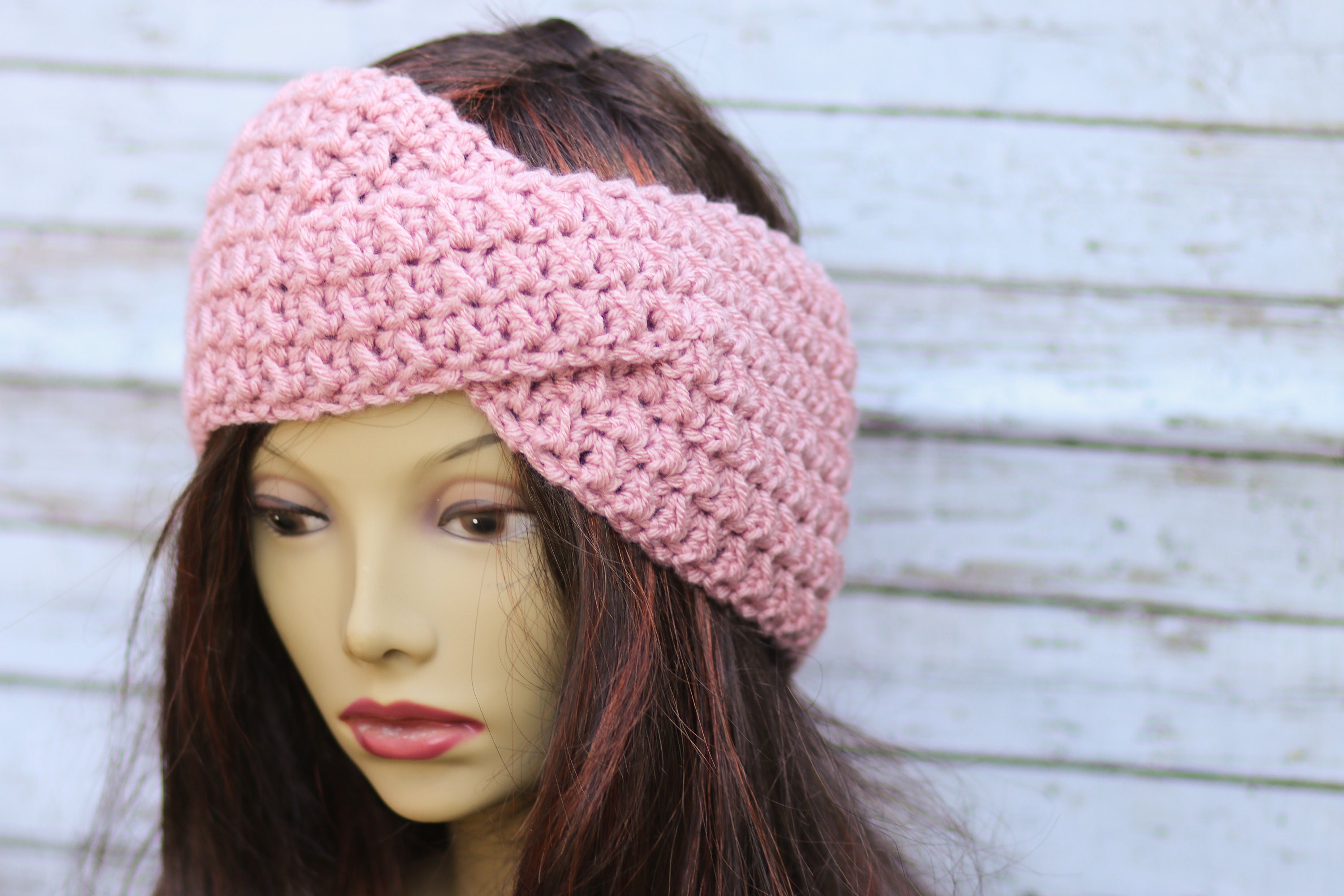 Rose Pink Twisted Textured Crochet Headband Crochet - Etsy
