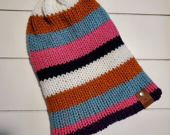Modern Stripes | Classic Knit Beanie | Slouchy Beanie | Double wall beanie | Knitted Beanie | Winter Knit hat | Slouchy Hat | Fall beanie