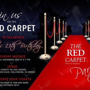 Red carpet Hollywood Invitation and RSVP- DOWNLOAD ONLY!