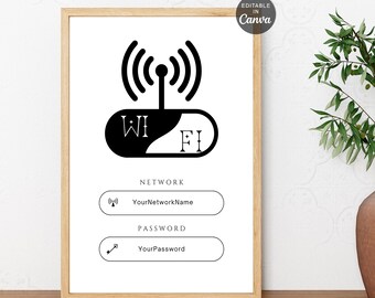 Editable WiFi Password Sign, Canva Template (Instant Download)