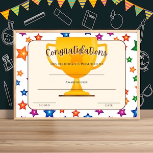 Certificaat van gefeliciteerd voor kinderen afdrukbaar - direct downloaden - kinderprestatie, goed gedaan - afdrukbare Kids Award - schoolcertificaat