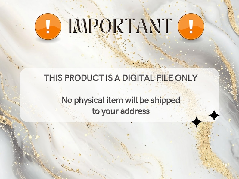 Puede incluir: Un cuadro de texto blanco con texto negro sobre un fondo de m&aacute;rmol. El texto dice: "!IMPORTANTE! ESTE PRODUCTO ES UN ARCHIVO DIGITAL &Uacute;NICAMENTE. No se enviar&aacute; ning&uacute;n art&iacute;culo f&iacute;sico a su direcci&oacute;n."