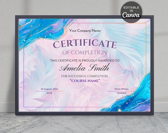 Printable Certificate of Completion Template, Editable Canva Design
