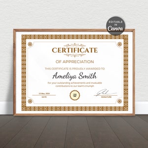 Editable Certificate Of Achievement Template, Printable Certificate of Completion, Editable Award Certificate template, Canva Certificate