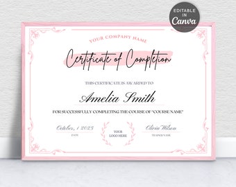 Editable Certificate of Completion Template, Lash Artist, Beauty Course (Digital Download)