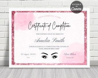 Printable Lash Artist Certificate Template: Editable Beauty Course Award (Canva)