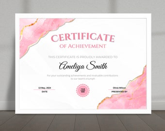 Plantilla de certificado de mármol editable, premio imprimible (Canva)