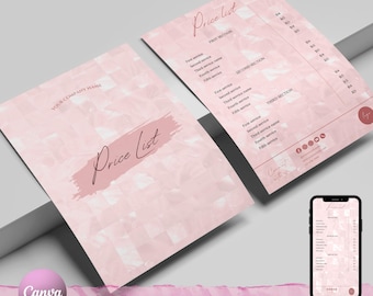 Plantilla de lista de precios para salón de belleza: cabello, uñas, pestañas, maquillaje (editable en Canvas)