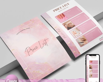 Schönheitssalon Preisliste Vorlage, bearbeitbares DIY Canva Design (druckbar)