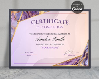 Plantilla editable de certificado de finalización (Canva)