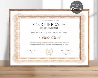 Customizable Certificate of Achievement Template | Printable Award (Canva, Instant Download)