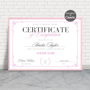 Abschlusszertifikat Vorlage, Pink, druckbares Lash Künstlerzertifikat, bearbeitbares Beauty-Course-Lashes-Award-Zertifikat, Nagel, Make-up