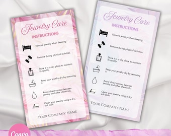 Editable Jewelry Care Card Template, Small Business Insert (Canva)