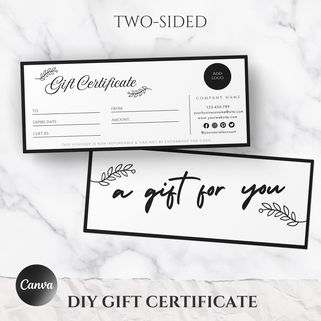Editable Gift Certificate Template, Modern Minimal Design (canva) - Etsy