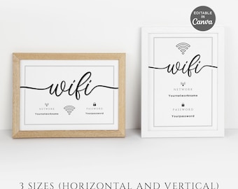 Editable WiFi Password Sign, Printable Canva Template (Instant Download)