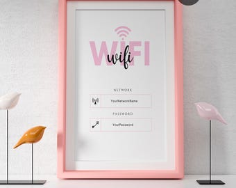 Pink WiFi Password Sign, Printable Template (Instant Download)
