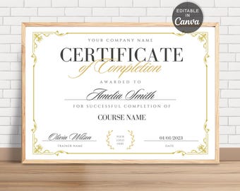Gold Certificate of Completion Template, Editable in Canva