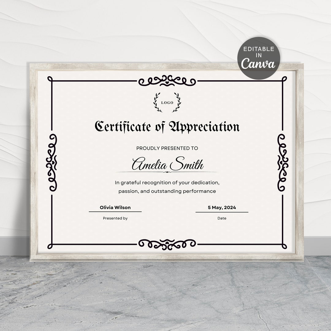 Editable Certificate of Appreciation Template, Printable Awards (canva ...