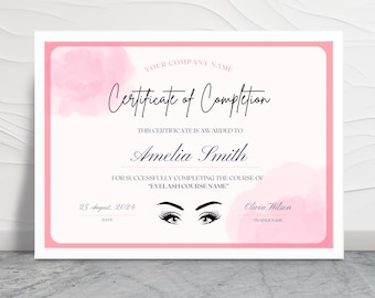 Printable Lash Artist Certificate Template, Editable Beauty Course Award (Instant Download)