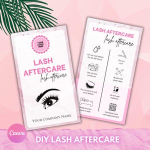 Lash Aftercare Card Template, Eyelash Extension Instruction Card, Lash Tech, Editable Template, Canva
