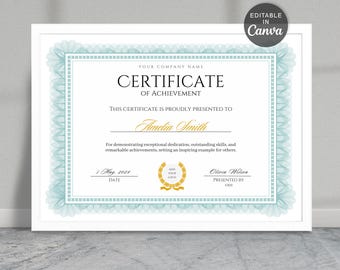 Customizable Certificate of Achievement Template | Canva (Instant Download)