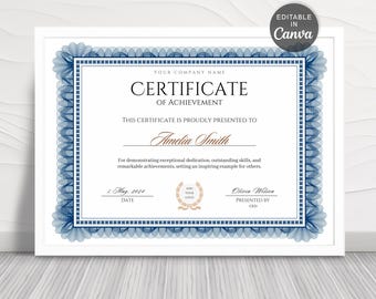 Canva Certificate of Achievement Template | Printable Award (Digital Download)