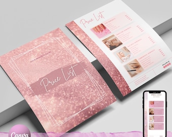 Schönheitssalon Preisliste Vorlage, bearbeitbares Canva Design (digital)