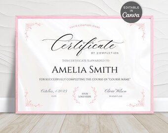 Printable Completion Certificate Template, Beauty Course Award (Canva Editable)