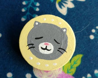 Gray Kitty Hand Painted Pin