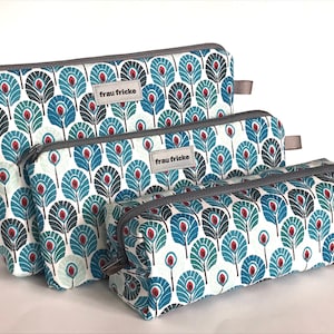 Kosmetiktäschchen Kosmetiktasche Federtasche Federmäppchen "Kujako" Japan mit Pfauenfedern Pfau